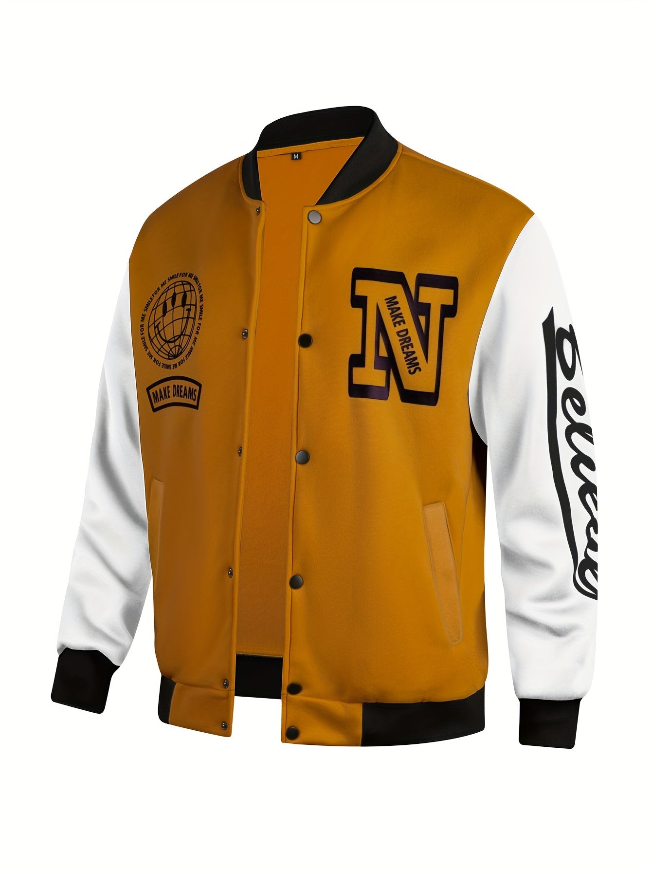 Men's Letter Print Contrast Color Baseball Jacket