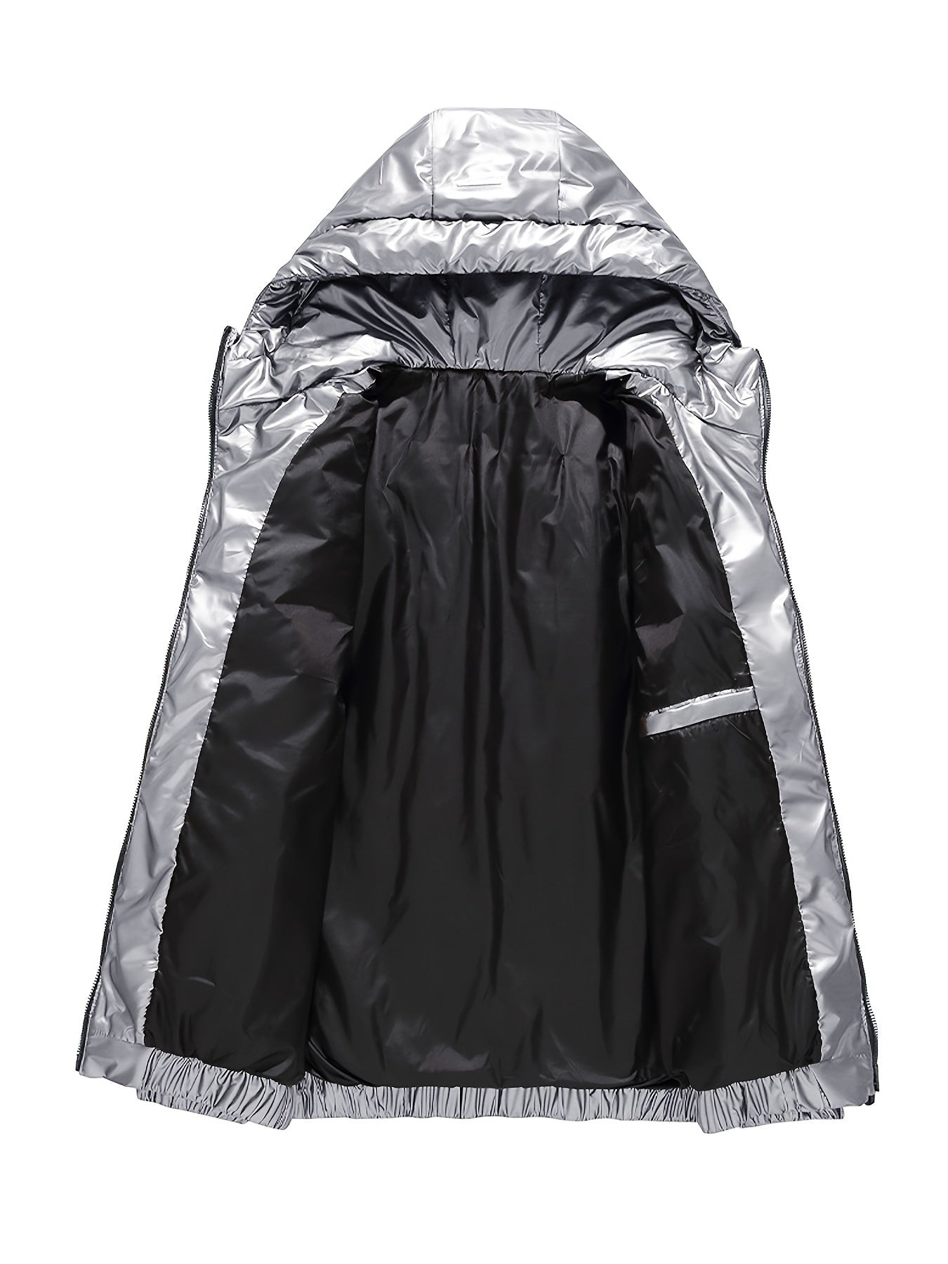 Men'S Winter Coat - Glossy Black Cold Weather Jacket, Non-Stretch Outer Shell, Zippered Pockets & Hooded Design for Formal & Everyday Use - Insulated Outerwear for Everyday & Special Occasions, Winter Jacket, Sleek Appearance