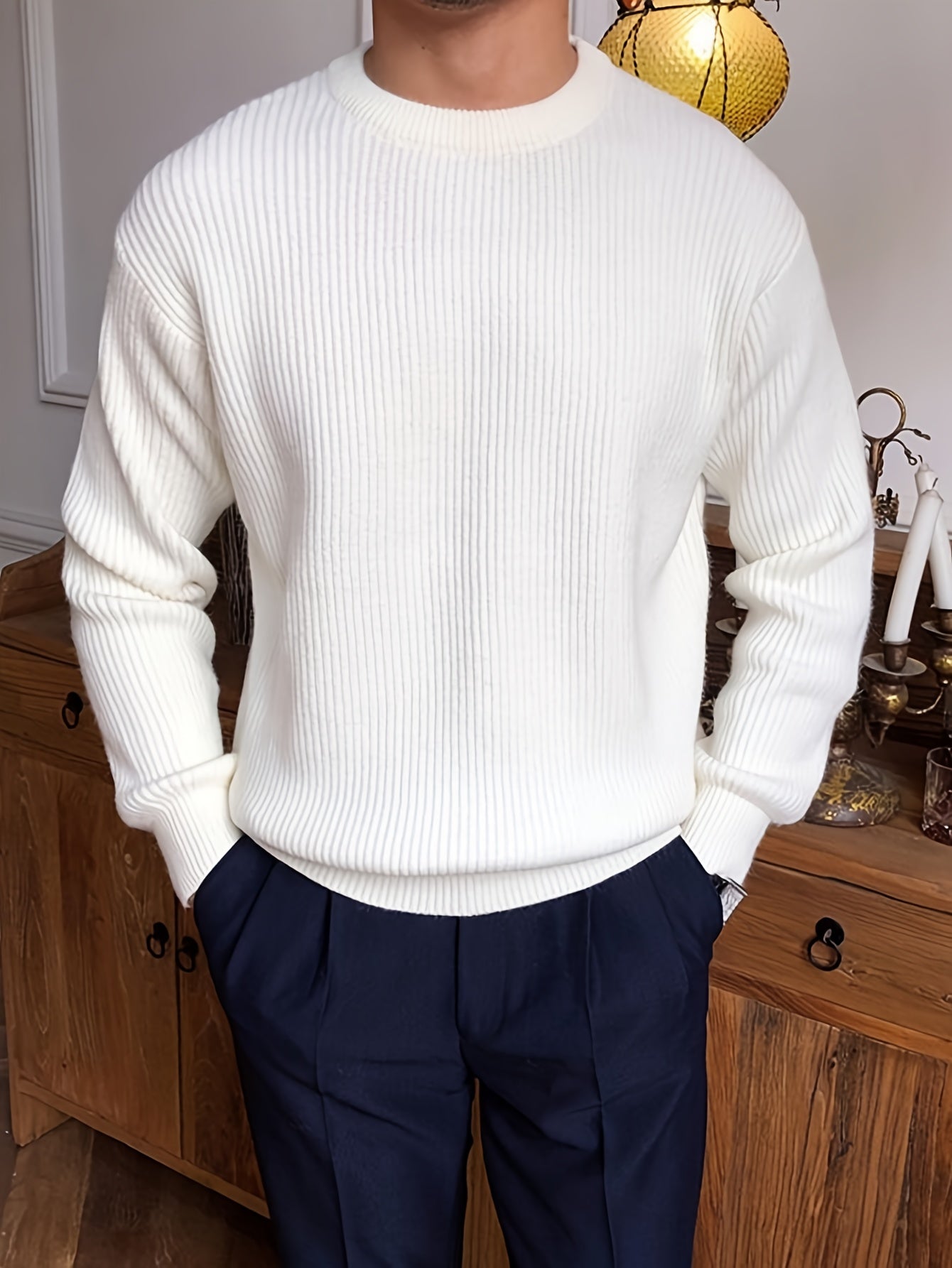Light Mature Style Autumn/Winter Solid Color Basic Men's Long Sleeve Casual British Round Neck Pullover Knitted Turtlenecker
