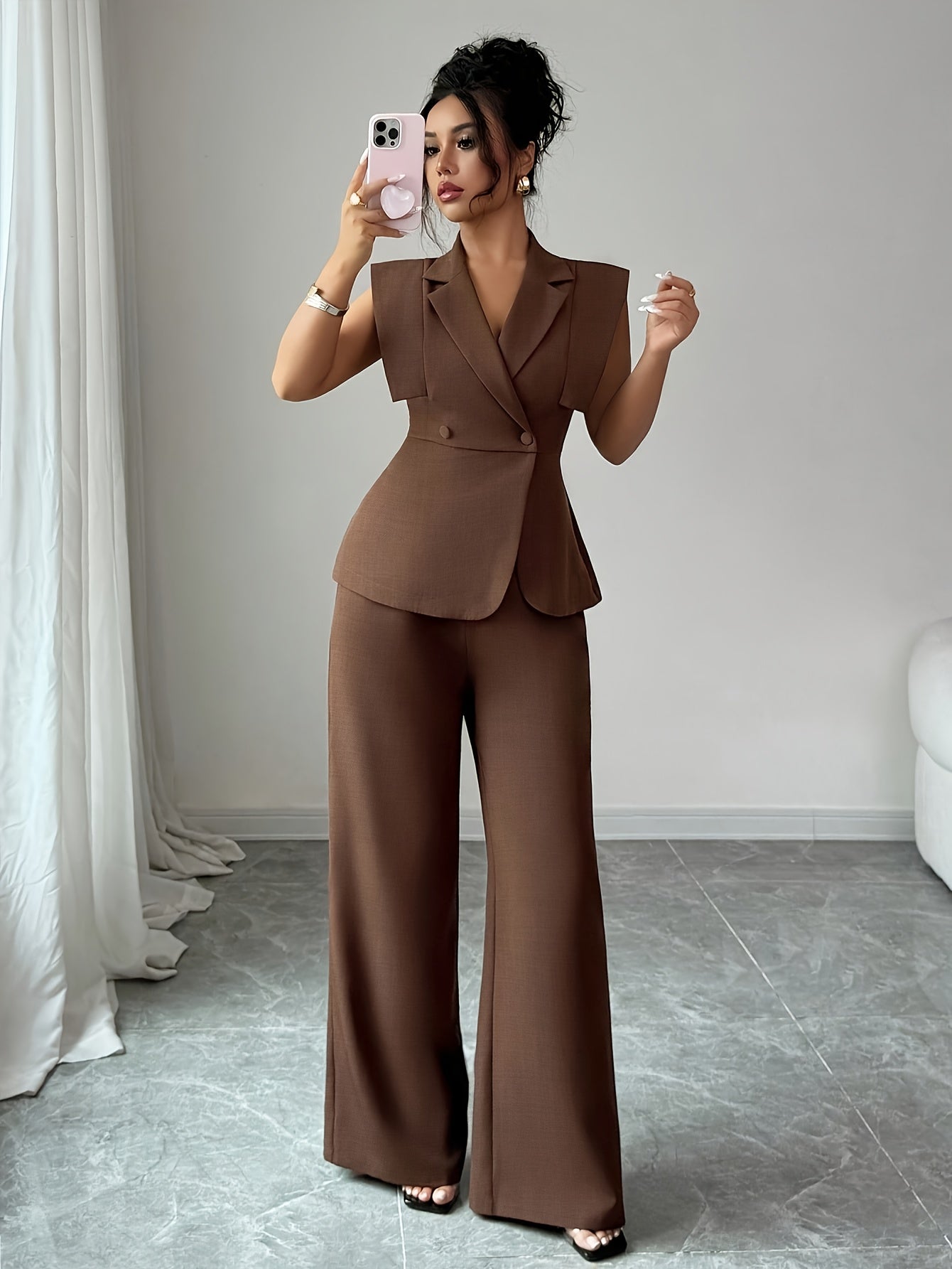 Elegant Women's Casual Set, Including a Sleeveless Top and Elastic Waist Pants, Suitable for Work, Vacation, Afternoon Tea, Parties, and Spring/summer Wear