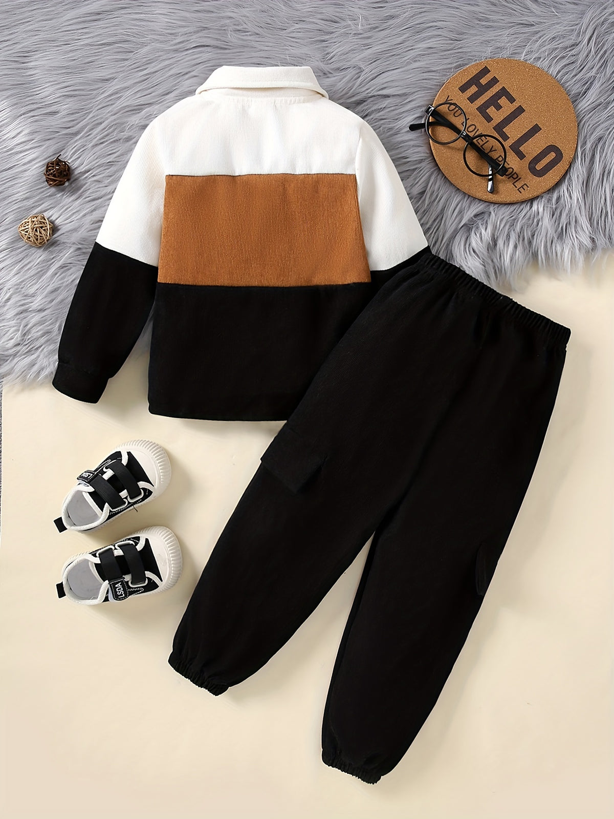 Boys' Fall-Winter Corduroy Bomber Jacket & Pants Set - ayq