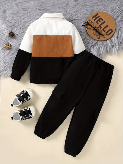 Boys' Fall-Winter Corduroy Bomber Jacket & Pants Set - ayq