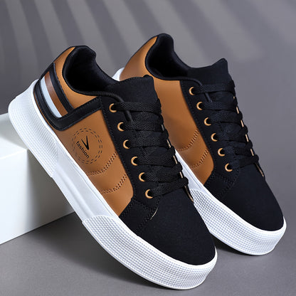 Men's Low-Top Casual Sneakers with Multi-Color Patchwork Design