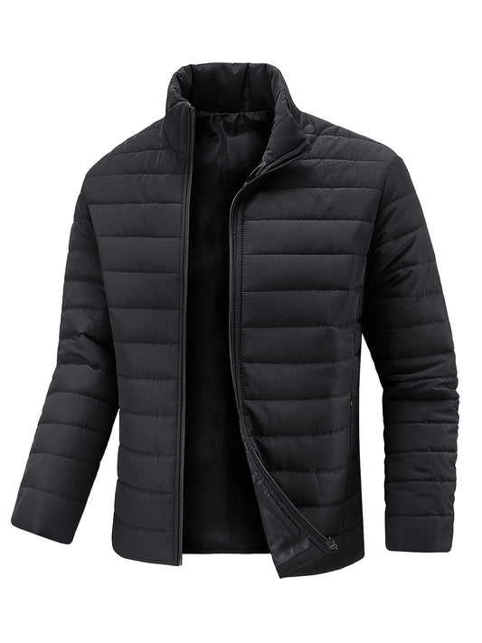 Lightweight Black Quilted Jacket for Men, Featuring a Fashionable Collar And a, Available in Plus Sizes - ayq