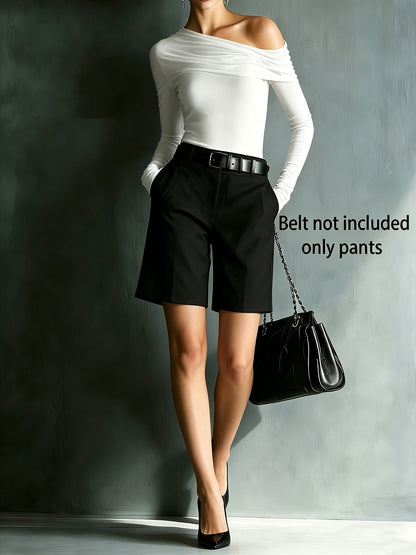 Women’s Elegant High-Waist Office Bermuda Shorts with Pockets