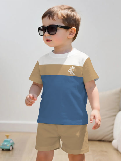 Boys' Casual Summer Short Set with Crown Letter K Print