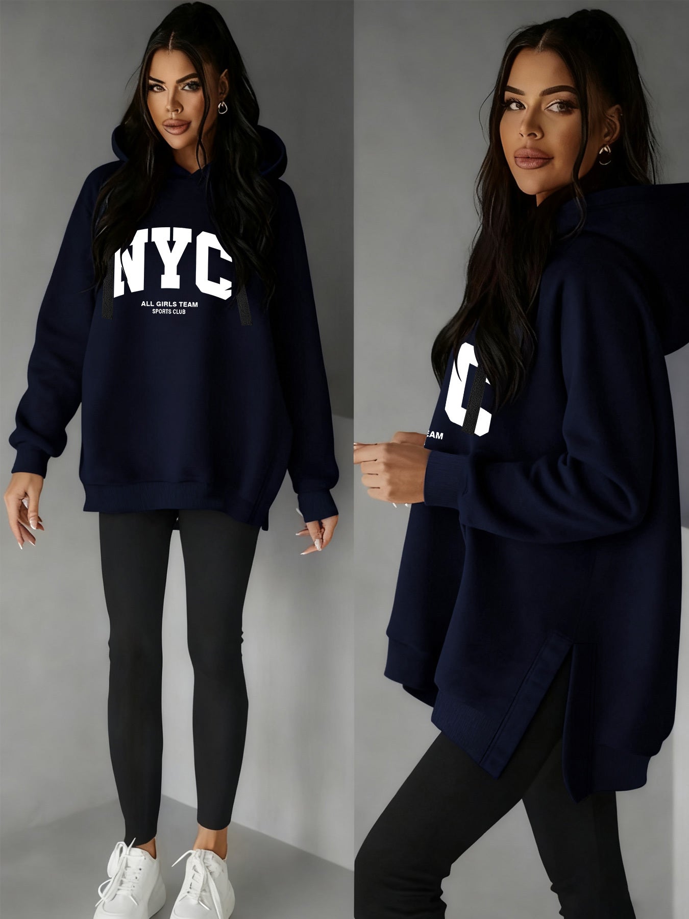Women’s Casual Hooded Hoodie with Side Slits for Fall & Winter
