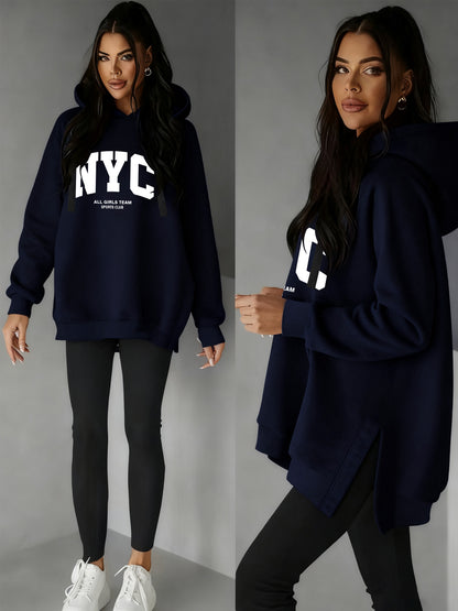 Women’s Casual Hooded Hoodie with Side Slits for Fall & Winter