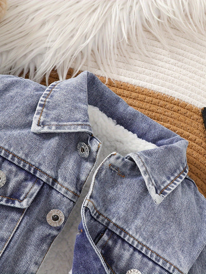 Baby Girl Fall Winter Denim Fleece Jacket Coat