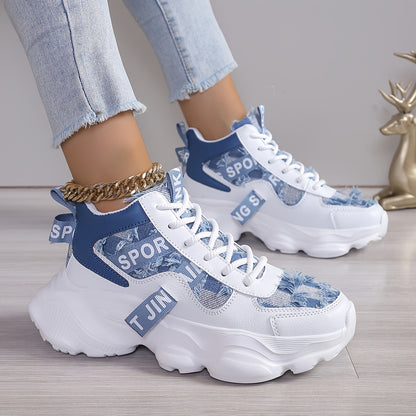 1 Pair Women'S High-Top Fashion Sneakers, Lightweight EVA Sole, Breathable Fabric Upper, All-Season Athletic Running Shoes with Comfort Insole