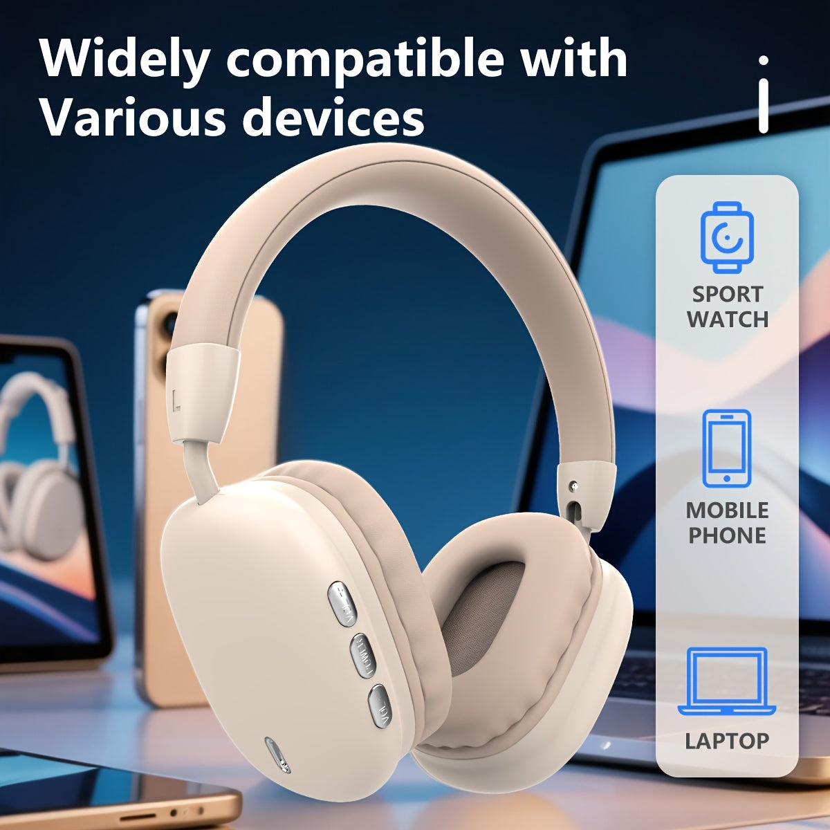 Wireless Headphones with Head-Mounted Design and Long Battery Life