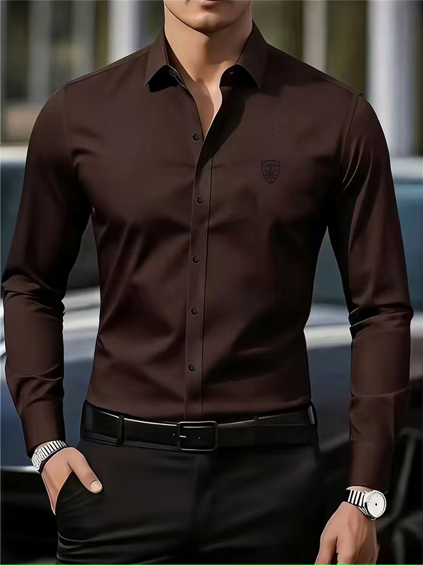 Men's Casual Business Shirt Short Sleeve Polyester Top