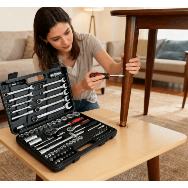 82pcs Multi-Functional Repair Tool Set | Comprehensive Kit for Automotive, Furniture, and Bicycle Mechanics, Metal Socket Wrench Set, Reinforced Material, Suitable for All Scenarios