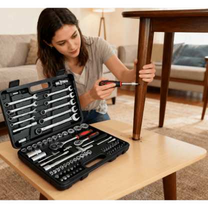 82pcs Multi-Functional Repair Tool Set | Comprehensive Kit for Automotive, Furniture, and Bicycle Mechanics, Metal Socket Wrench Set, Reinforced Material, Suitable for All Scenarios