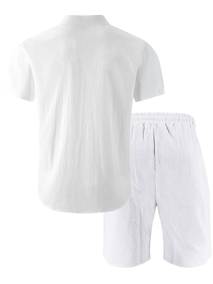 Men's Summer Linen Short Sleeve Shirt & Shorts Set