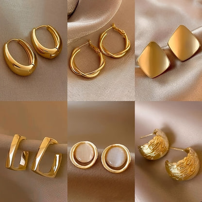 Women's Vintage Elegant Twisted Square C-Shaped Earrings Set