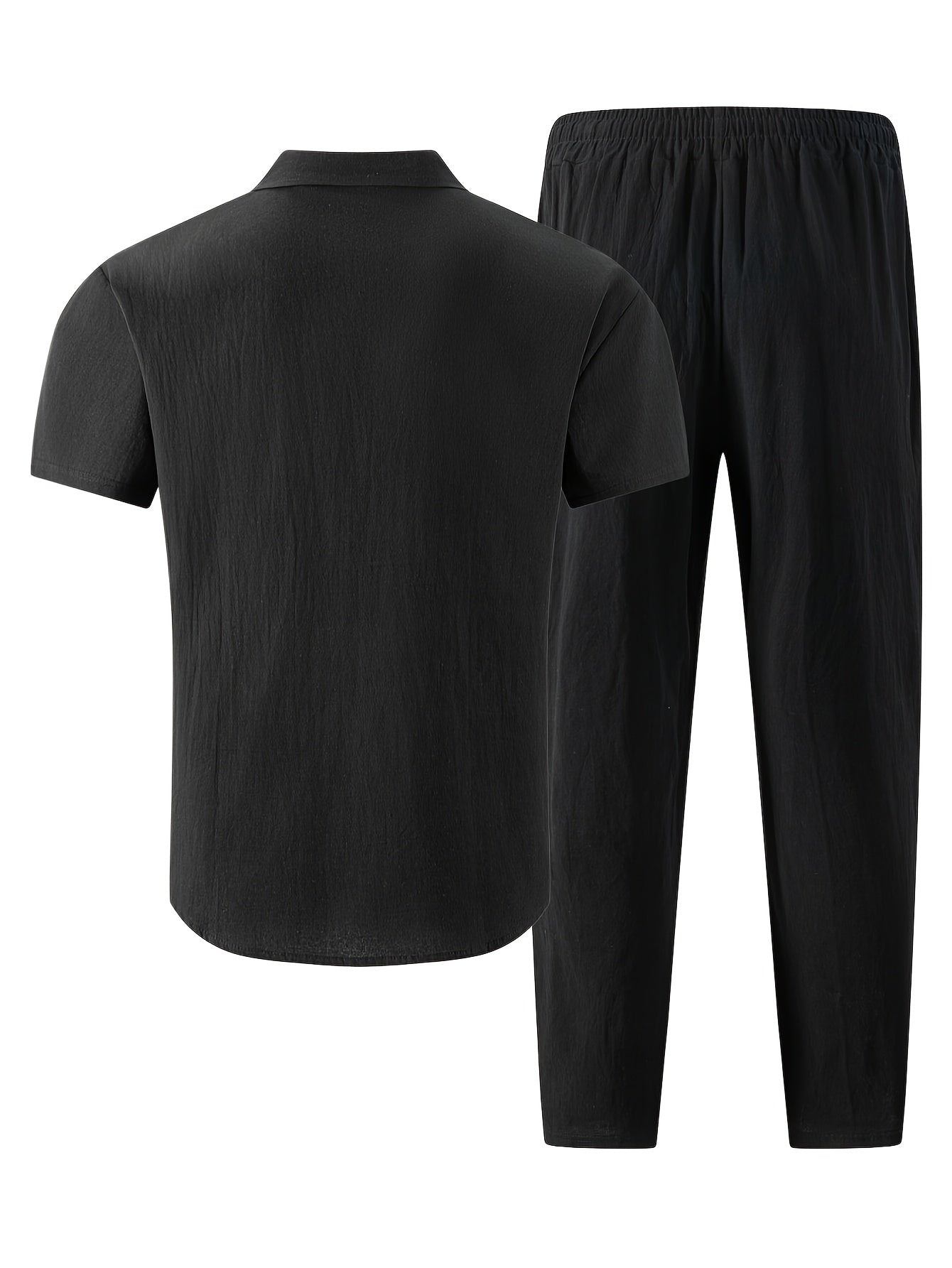 Men's Summer Casual Linen Blend Two-Pocket Shirt & Pants Set
