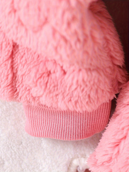 3pcs Girls' Baby Fashion Casual Jacquard Heart Plush Hooded Vest and Heart Embroidered Plush Pullover Top and Jacquard Heart Plush Drawstring Pants for Autumn/Winter, Perfect for Outdoor