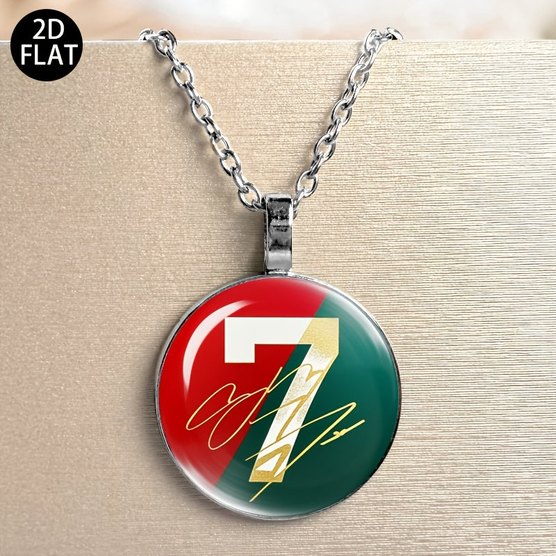 Auspicious Number 7 Soccer Pendant Necklace with Red Green Jersey Desi