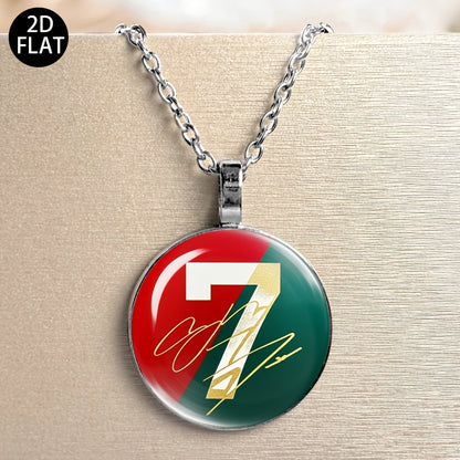 Auspicious Number 7 Soccer Pendant Necklace with Red Green Jersey Desi