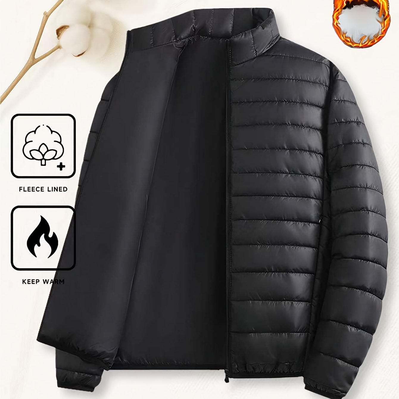 Men's Padded Coat - Men's Autumn/Winter Warm Outerwear - Men's Top - Men's Stand Collar Jacket - Men's Coat Jacket - Men's Warm Coat - Men's Overcoat - Men's Clothing - Men's Cold-Proof Coat - Autumn/Winter Coat, Solid Color,