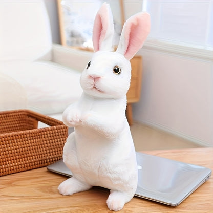 1pc Plush Rabbit Toy in White, Beige, And Black - an Adorable Stuffed Bunny, Perfect for Birthday Gifts And Easter Decorations, Made of Soft Polyester Fabric, Synthetic Fiber Material, And Filled with PP Cotton, Plush Figures