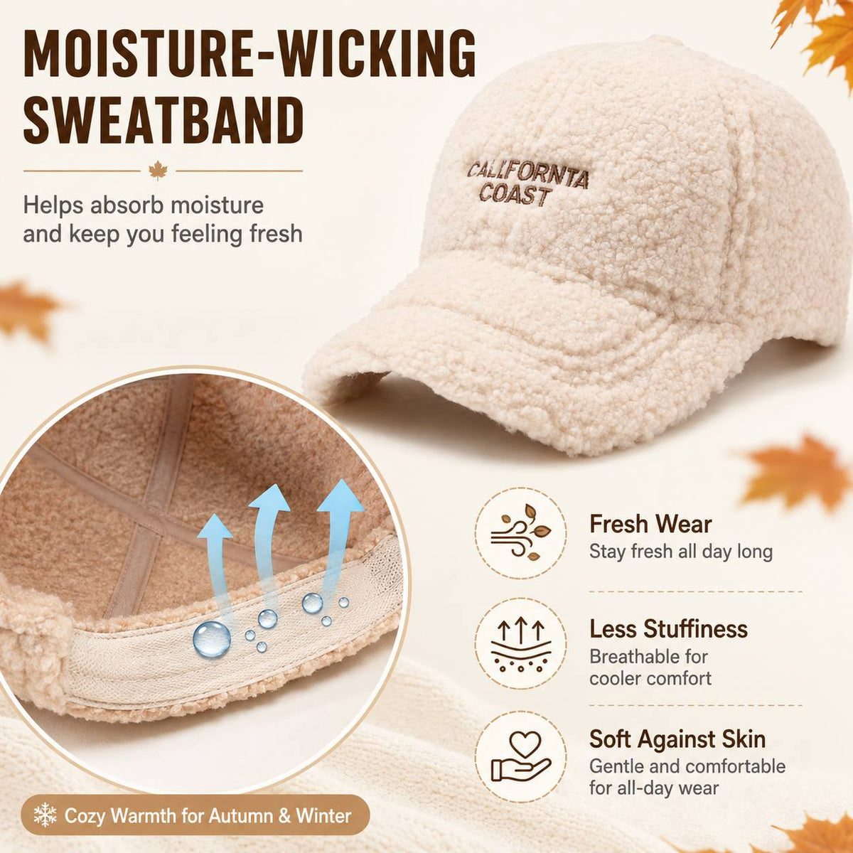 Women’s Warm Plush Baseball Cap, Casual Street Style for Fall and Wint