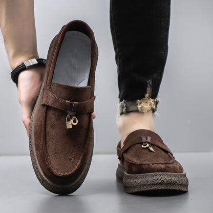 Men's Platform Casual Loafers with Metal Pendant Slip-On Shoes