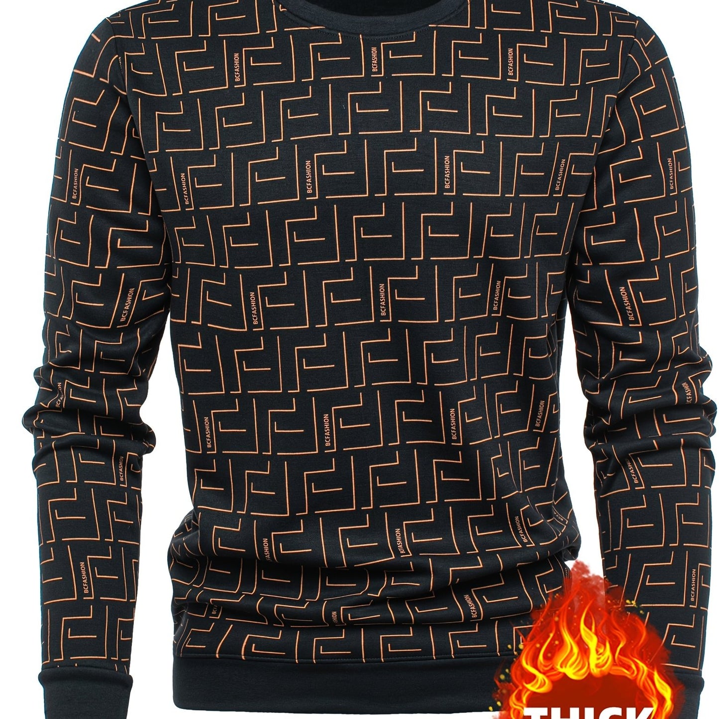 New Autumn And Winter Men'S Long-Sleeve Fleece Sweatshirt, Featuring a Geometric Pattern Design, Warm And Soft Stylish Round-Neck Sweatshirt, a Perfect Gift for Men to Keep Warm