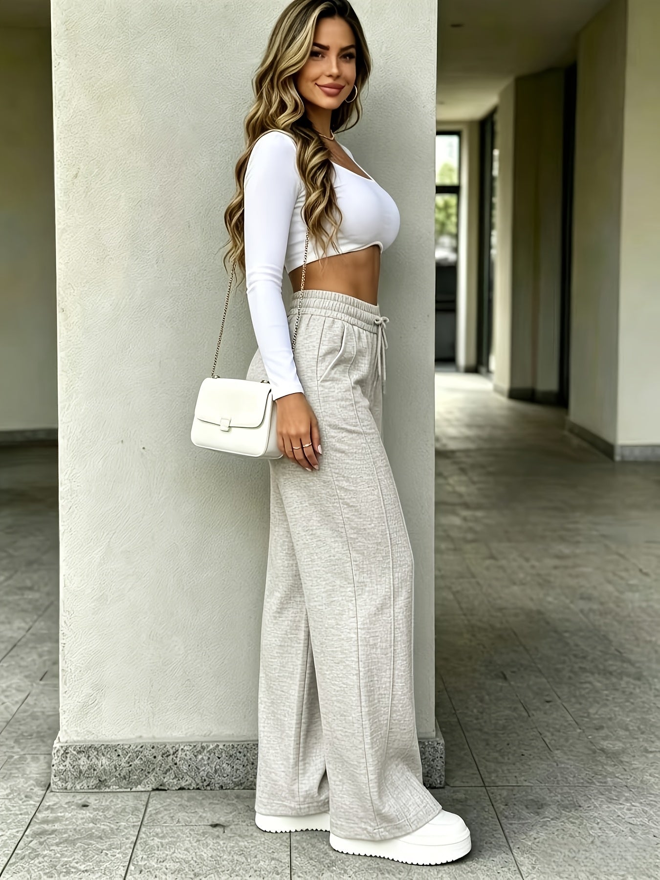 Women's High-Waist Wide-Leg Trousers – Comfortable Straight-Leg Pants