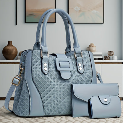 Plaid PU Leather Three-Piece Handbag Set for Women - Stylish & Spaciou