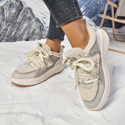 Women'S Cozy Fleece-Lined Low-Top Ankle Boots - Warm, Stylish, and Comfortable for All Seasons, Casual Lace-Up Design with Thick Rubber Sole, Beige, Casual Footwear | Stylish Ankle Boots | Plush Lined Interior