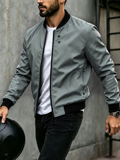Men's Casual Baseball Jacket Solid Color Sports Zipper Coat