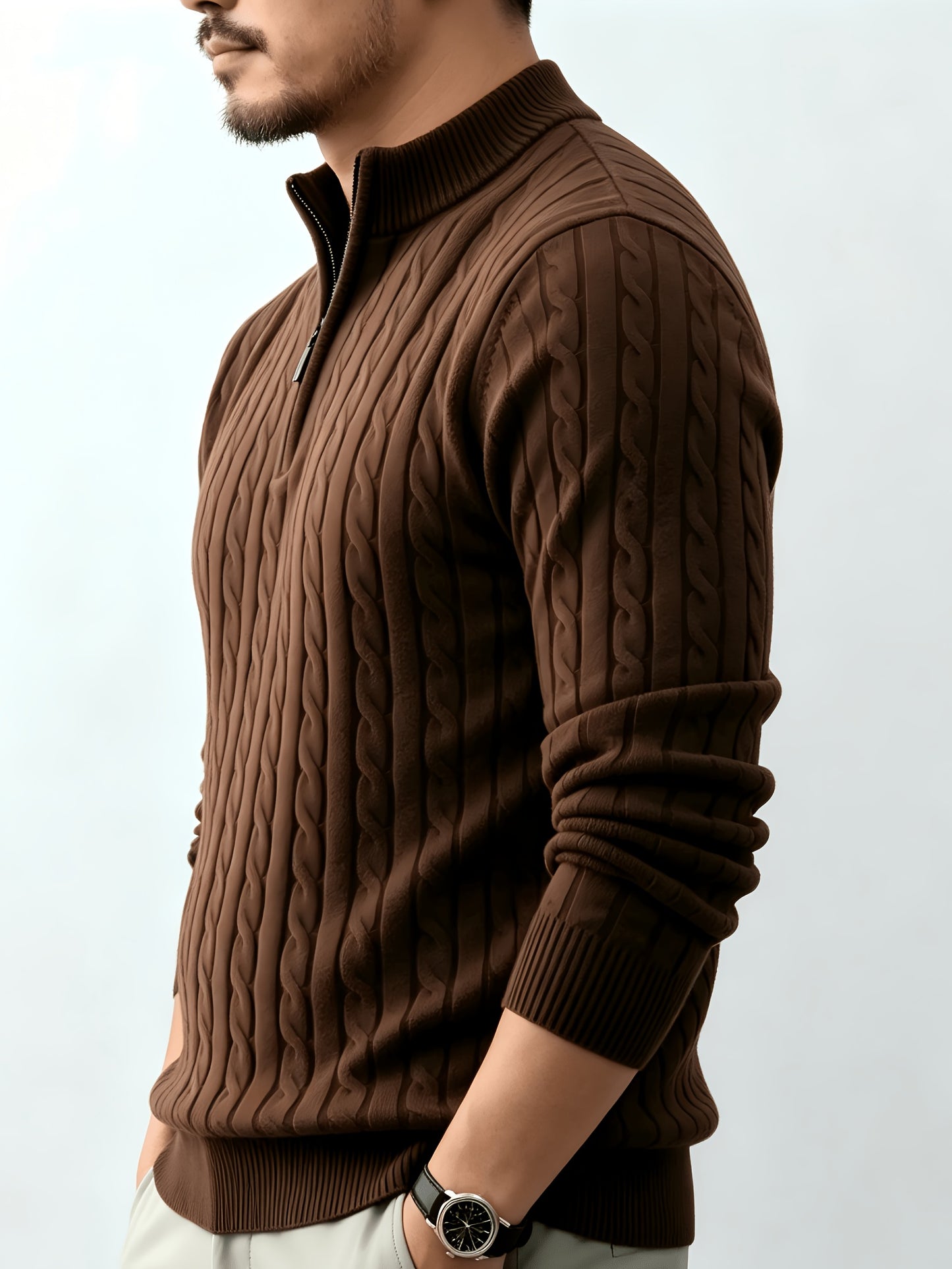 Men's Casual Quarter-Zip Knit Pullover for Spring and Fall