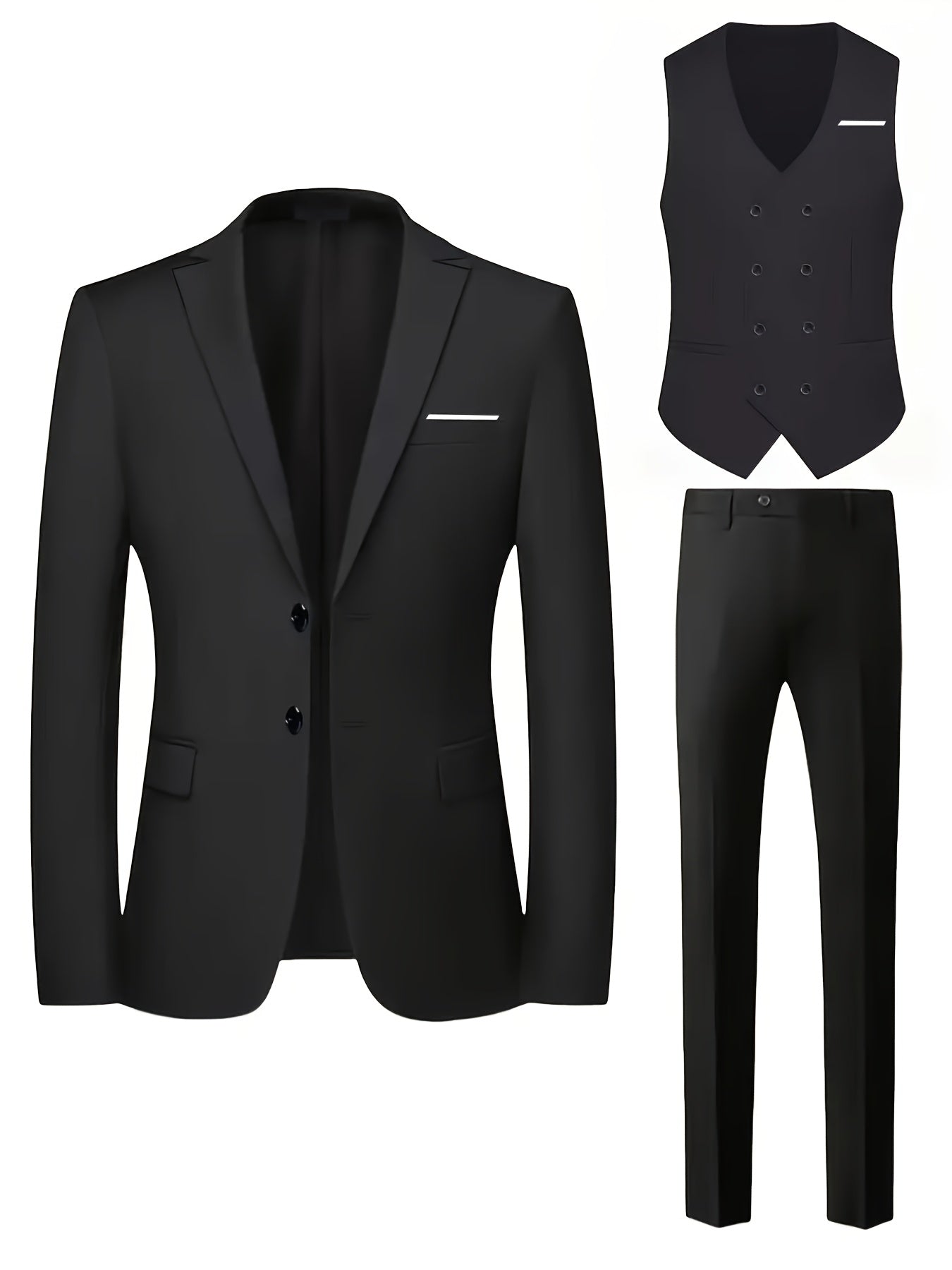 Men's 3-Piece Formal Suit Set with Jacket, Vest & Pants