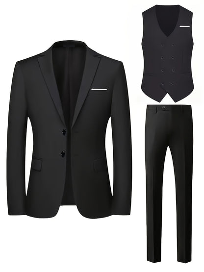 Men's 3-Piece Formal Suit Set with Jacket, Vest & Pants