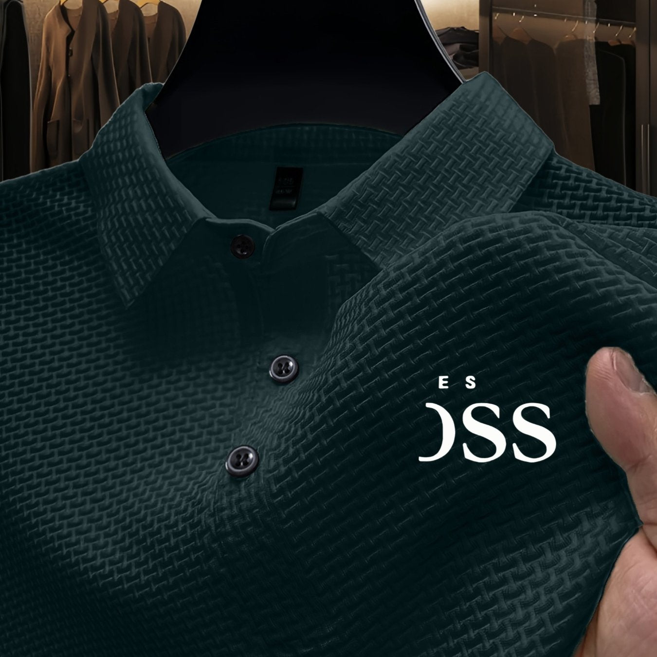 Men'S Summer Short Sleeve Polo Shirt, Soft Logo Fabric, Breathable Lightweight Casual Business Casual, Geometric Pattern, Lapel Collar, Medium Stretch, Regular Fit, Button Detail, Outdoor and Office Wear, Comfortable Everyday - ayq