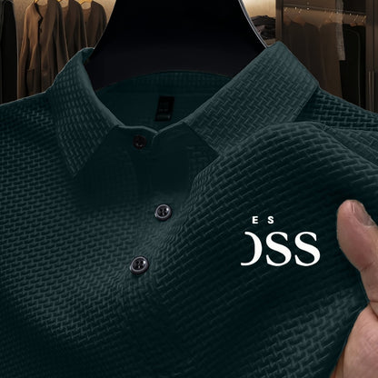 Men'S Summer Short Sleeve Polo Shirt, Soft Logo Fabric, Breathable Lightweight Casual Business Casual, Geometric Pattern, Lapel Collar, Medium Stretch, Regular Fit, Button Detail, Outdoor and Office Wear, Comfortable Everyday - ayq