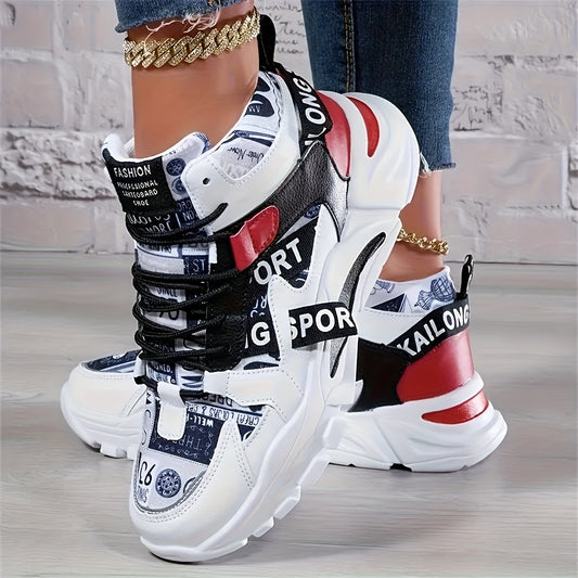 Women'S High-Top Breathable Fabric Sneakers - Vibrant Color Scheme, Lightweight Shock-Absorbing EVA Sole, Lace-Up Design for Fitness  Daily Wear, All-Season Comfort, Sneakers High Top, Workout Shoes, Bold Graphic Shoes, Cush