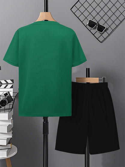Boys' Casual Short Sleeve & Shorts Set with Geometric Print