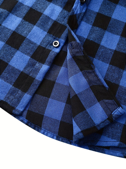 Plaid Shirt Coat For Men Long Sleeve Casual Regular Fit Button Up Hooded Shirts Jacket