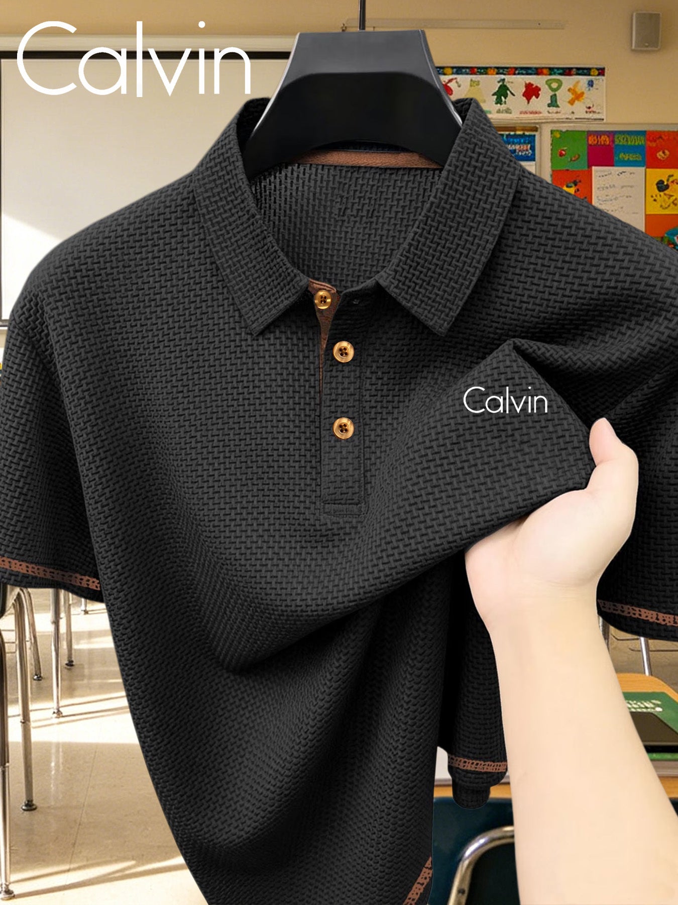 Boys' Preppy Polo Shirt with Geometric Pattern, Summer Wear