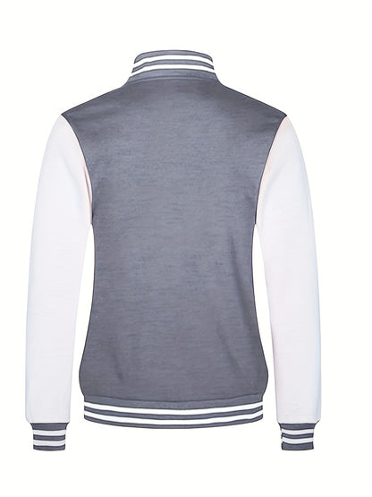 Men'S Casual Baseball Jacket - Stylish Black with White Stripes, Button-Up, Long Sleeve, Perfect for Spring & Fall, Casual Attire, Casual Wear|Baseball Jacket| Constructio