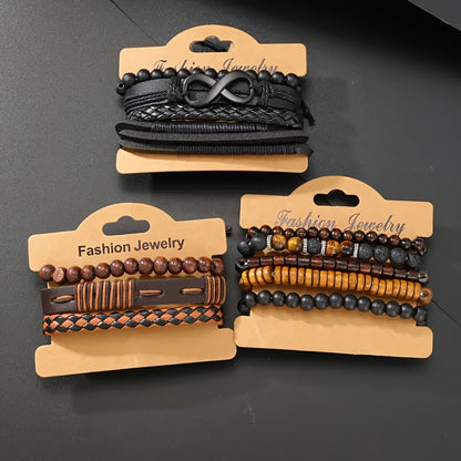A Set of 12 Stylish Bracelets for Men, Suitable for Everyday Wear And Parties, Featuring Handcrafted Vintage Woven Designs.