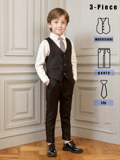 Boys' Gentleman Vest Set with Pants and Tie for Special Occasions