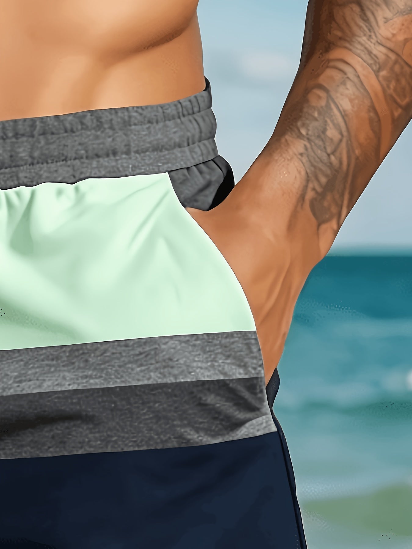 Men's Lightweight Polyester Beach Shorts with Color Block Design