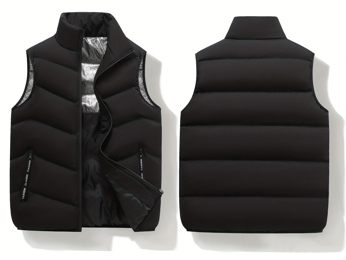 Men's Casual Sleeveless Stand Collar Vest, Thickened Warm Sweater, Autumn Winter Solid Color Zip-up Jacket, Coldproof Outdoor Top, Graphene Warmth, Fashion Webbing, Suitable for Daily Activities, Holiday Gift