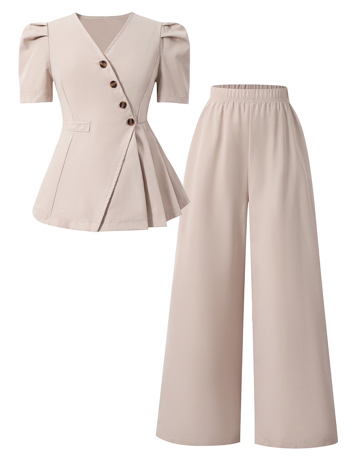 Girls' Summer Two-Piece Set V-Neck Cardigan & Wide-Leg Pants