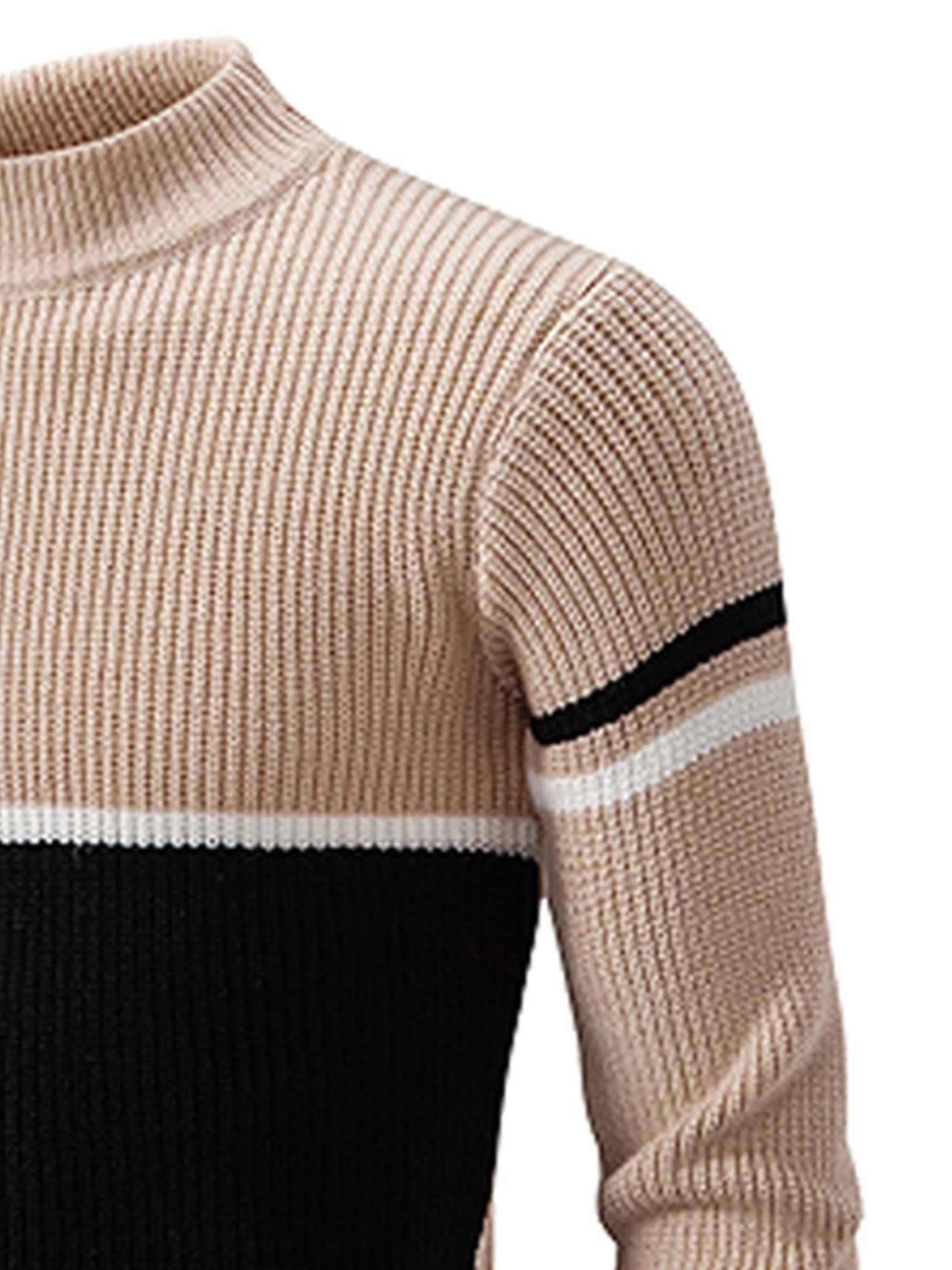 Men'S Autumn Winter New Round Neck Sweater | Color Block Design, Casual Versatile Top, Acrylic Fabric with Slight Stretch
