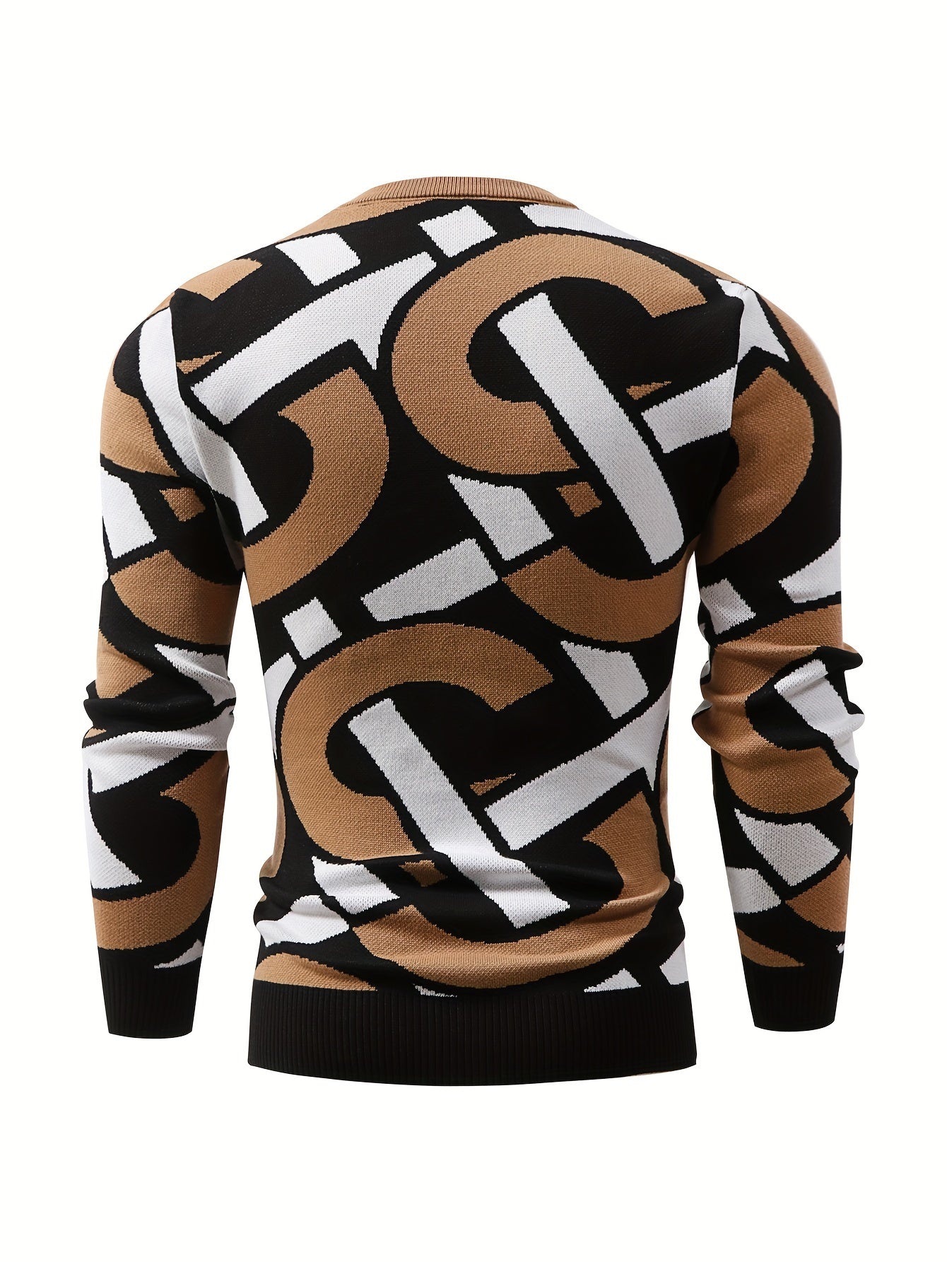 Temujin OBM Men's Fashion New Jacquard Color-Block Knit Long Sleeve Pullover Sweater
